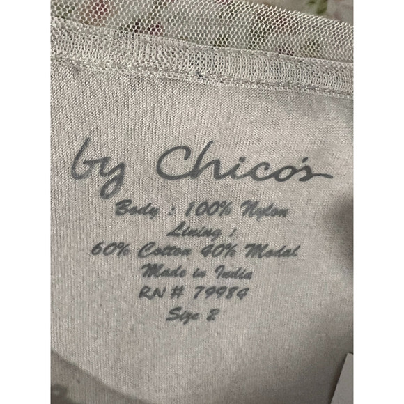 Chicos Shirt Womens Size M Sequins Short Sleeve Sheer Lined Silver Gray NWT - Picture 2 of 11